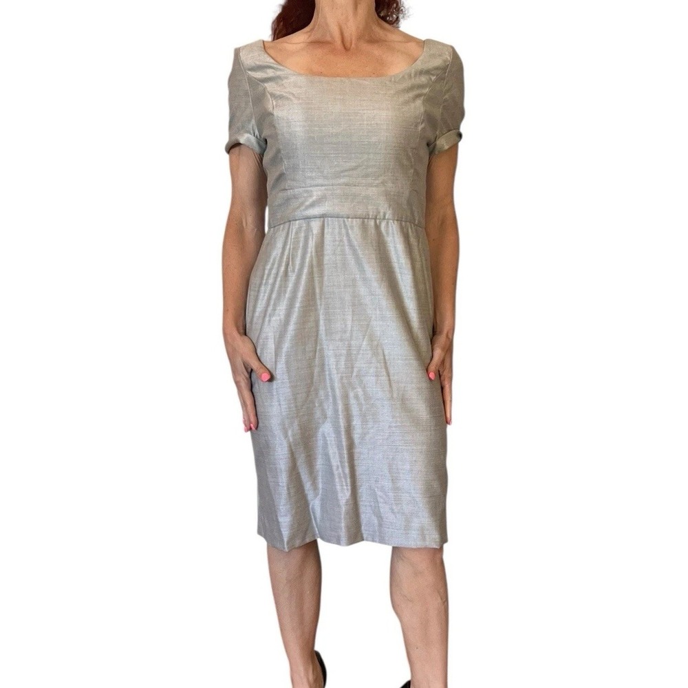 WOMEN'S VINTAGE BILL BLASS  GRAY DRESS SHEATH SHIFT BOAT NECK SHORT SLEEVES 8‎